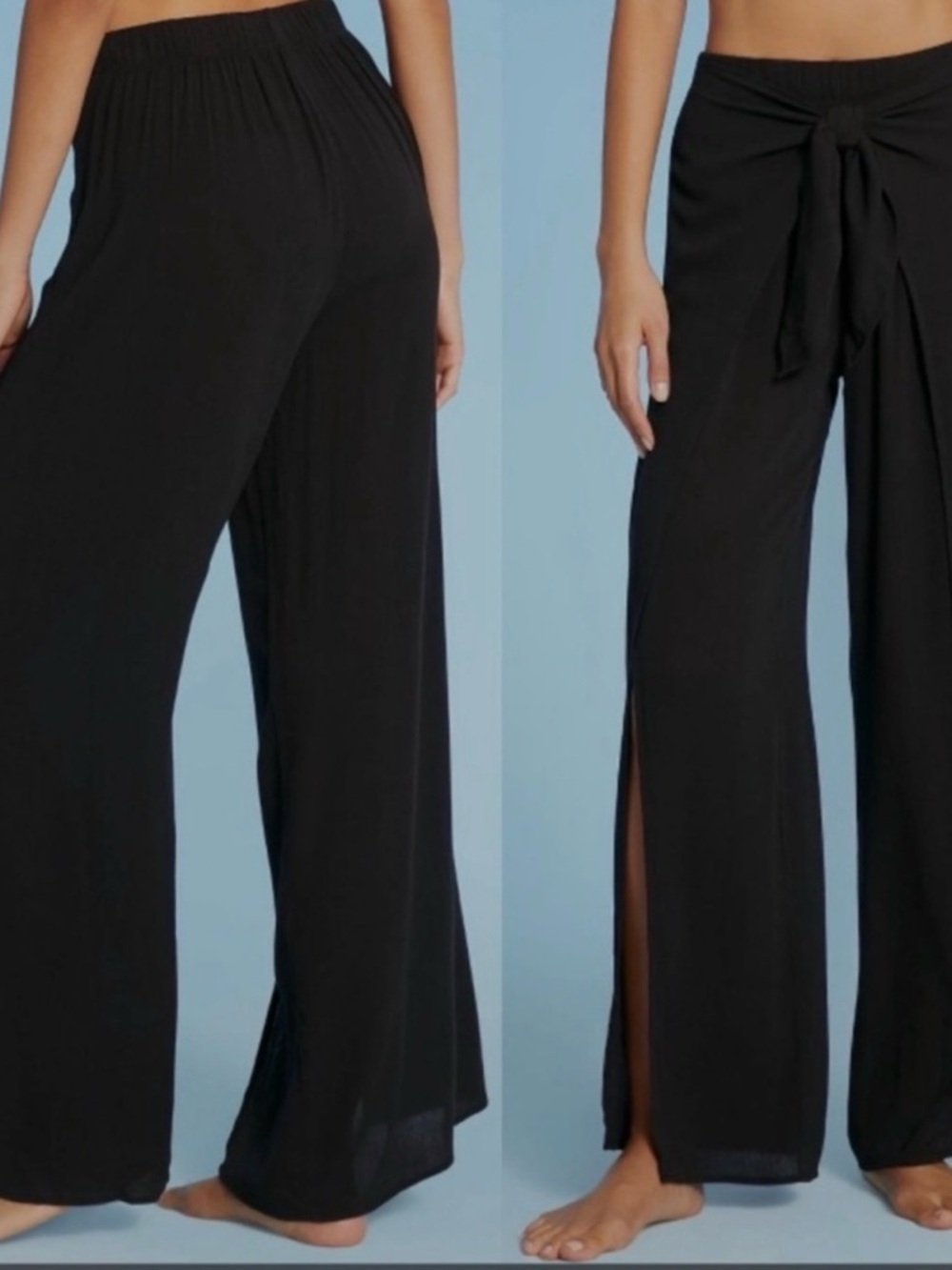 Kona Sol Women’s Wide Leg Tie Front Pants Black Size Large Open Leg